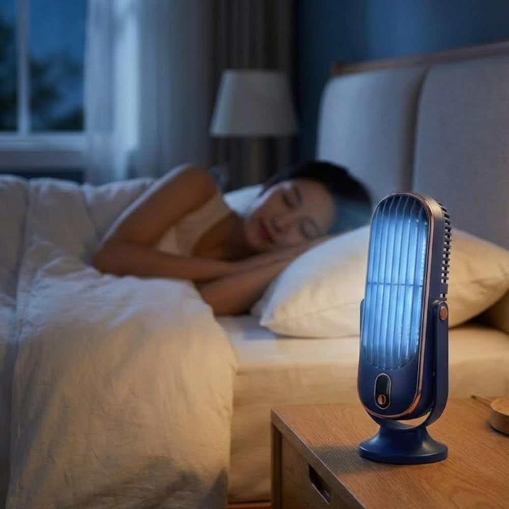 Wentylator biurkowy USB z regulacją 720° i wyświetlaczem LED