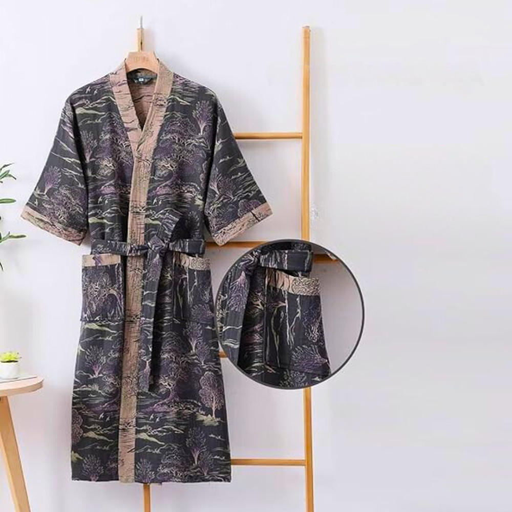 Bawełniany szlafrok kimono w kolorze szarobrązowym