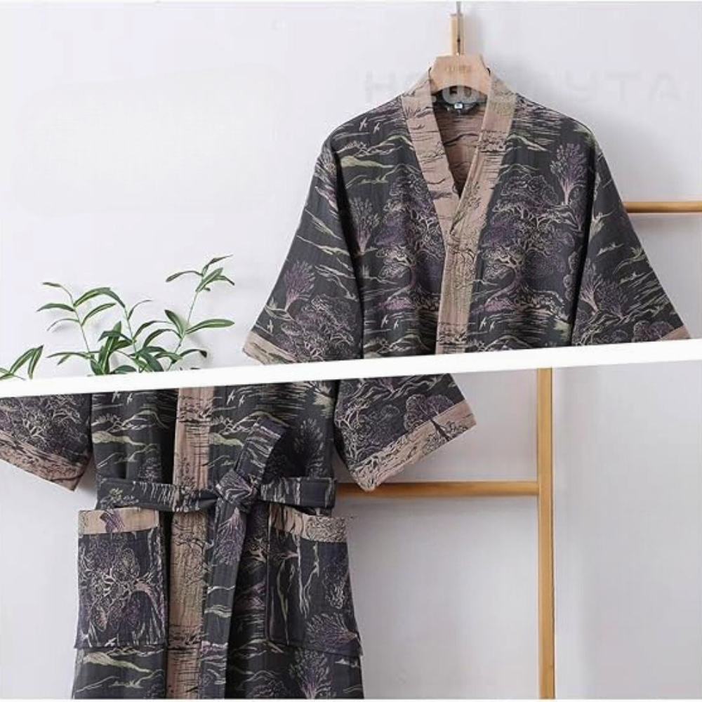 Luksusowy domowy płaszcz kimono z przewiewnej bawełny