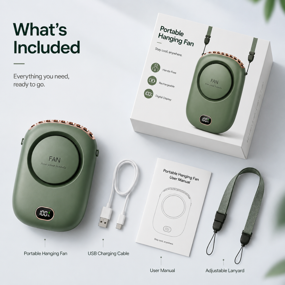Wentylator na szyję z wyświetlaczem – przenośny mini-wentylator USB z 3 prędkościami