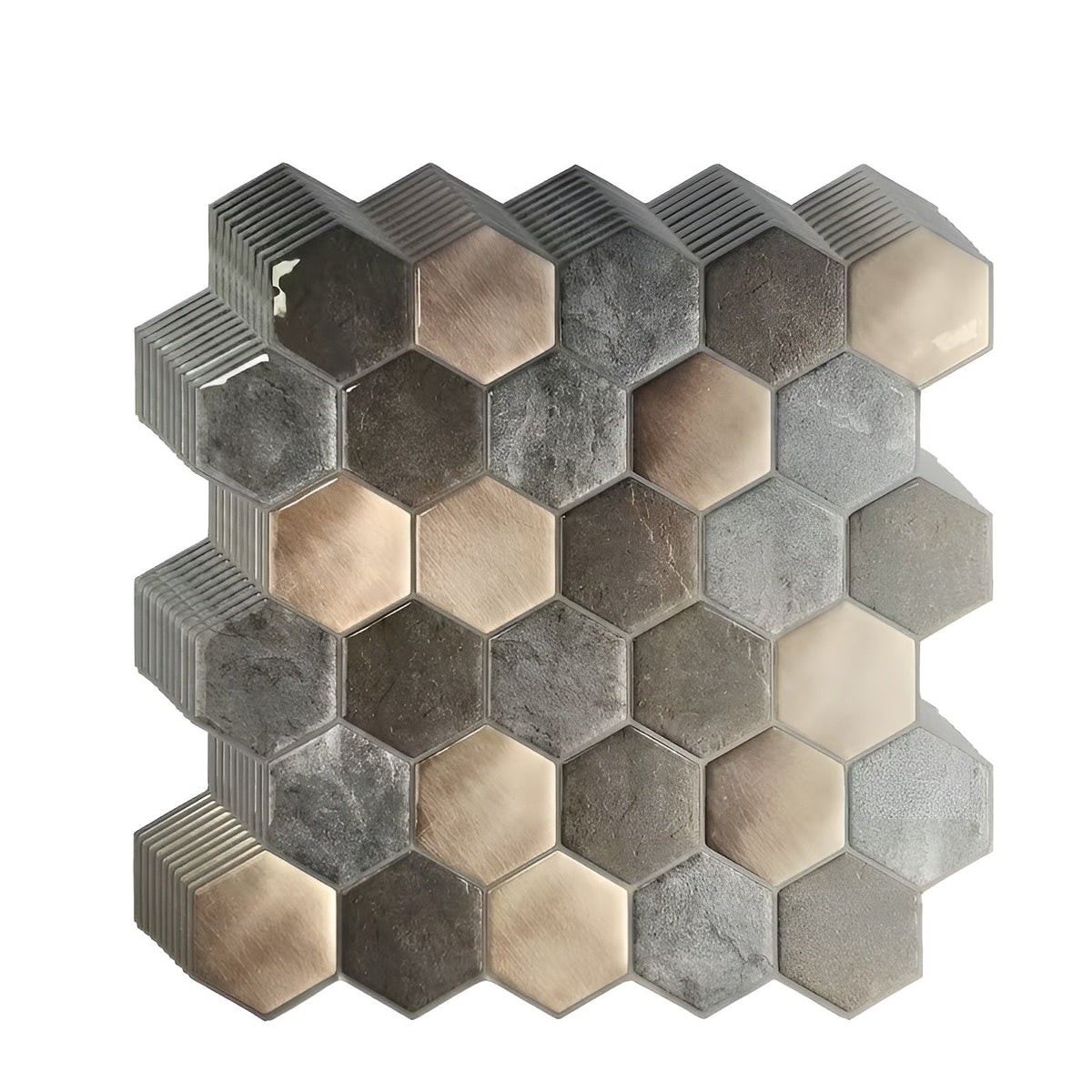 Samoprzylepne panele ścienne 3D Heksagon w wykończeniu metalicznym do salonu i kuchni