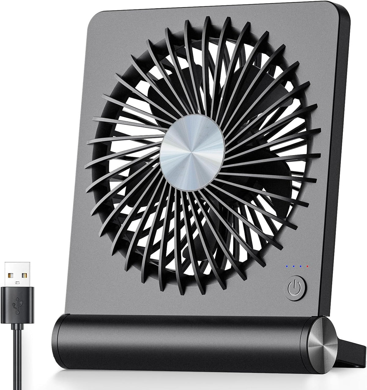 Mały cichy wentylator biurkowy USB na białym tle