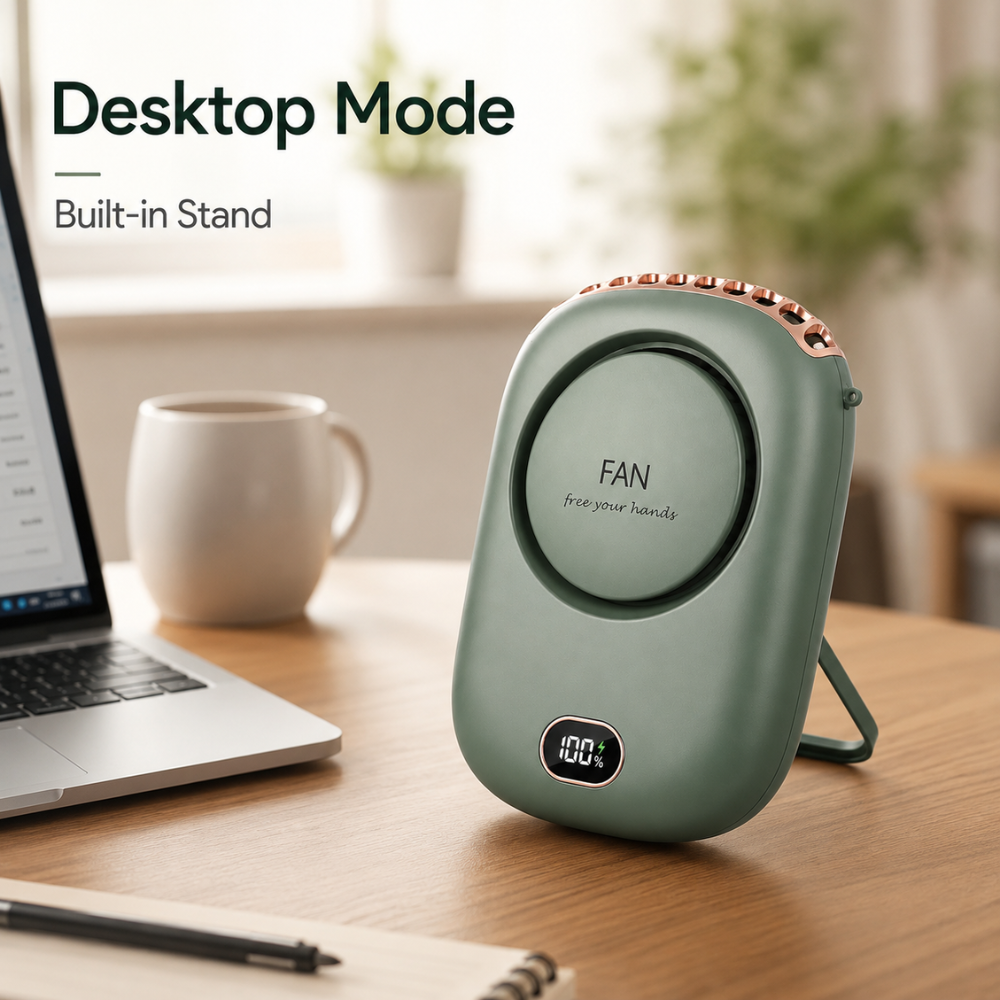 Wentylator na szyję z wyświetlaczem – przenośny mini-wentylator USB z 3 prędkościami