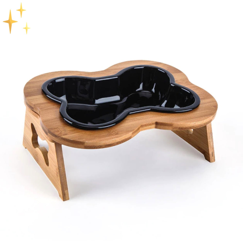 Ceramiczna Miska Dla Psa z Drewnianą Podstawą – Ergonomiczny Design i Stylowy Kształt w Formie Kości 3