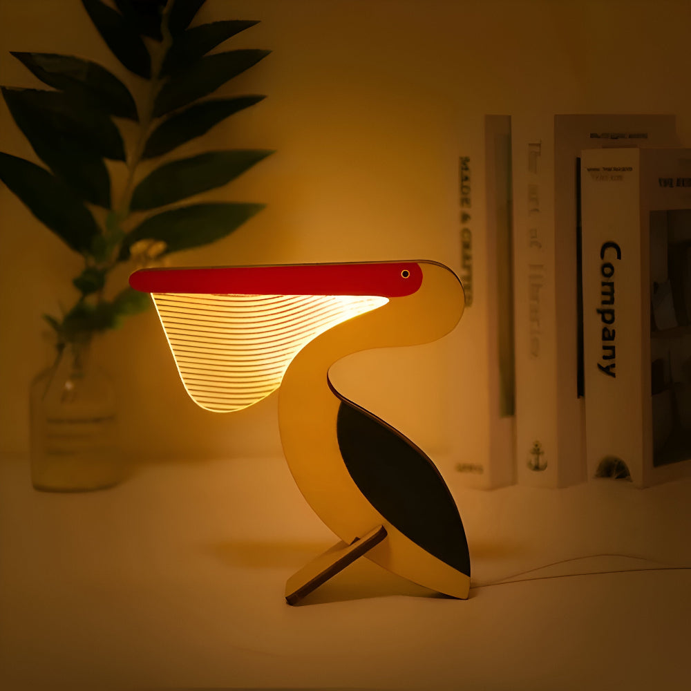 Drewniana Lampa Stołowa LED z Motywami Zwierząt – Urocza Lampa Dziecięca do Pokoju, Akryl i Drewno, Wbudowany Port USB 2