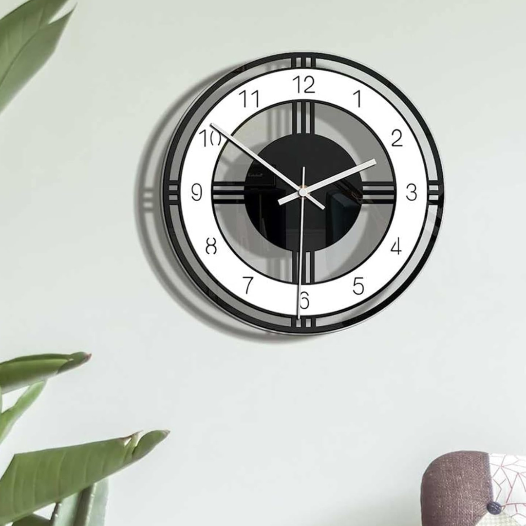 Duży Czarny Zegar Ścienny 28 cm – Nowoczesny Zegar na Ścianę do Salonu z Cichym Mechanizmem Quartz 1