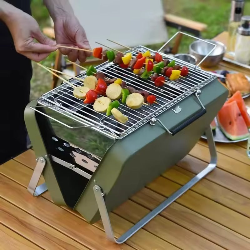 Przenośny grill węglowy składany ze stali nierdzewnej – widok boczny
