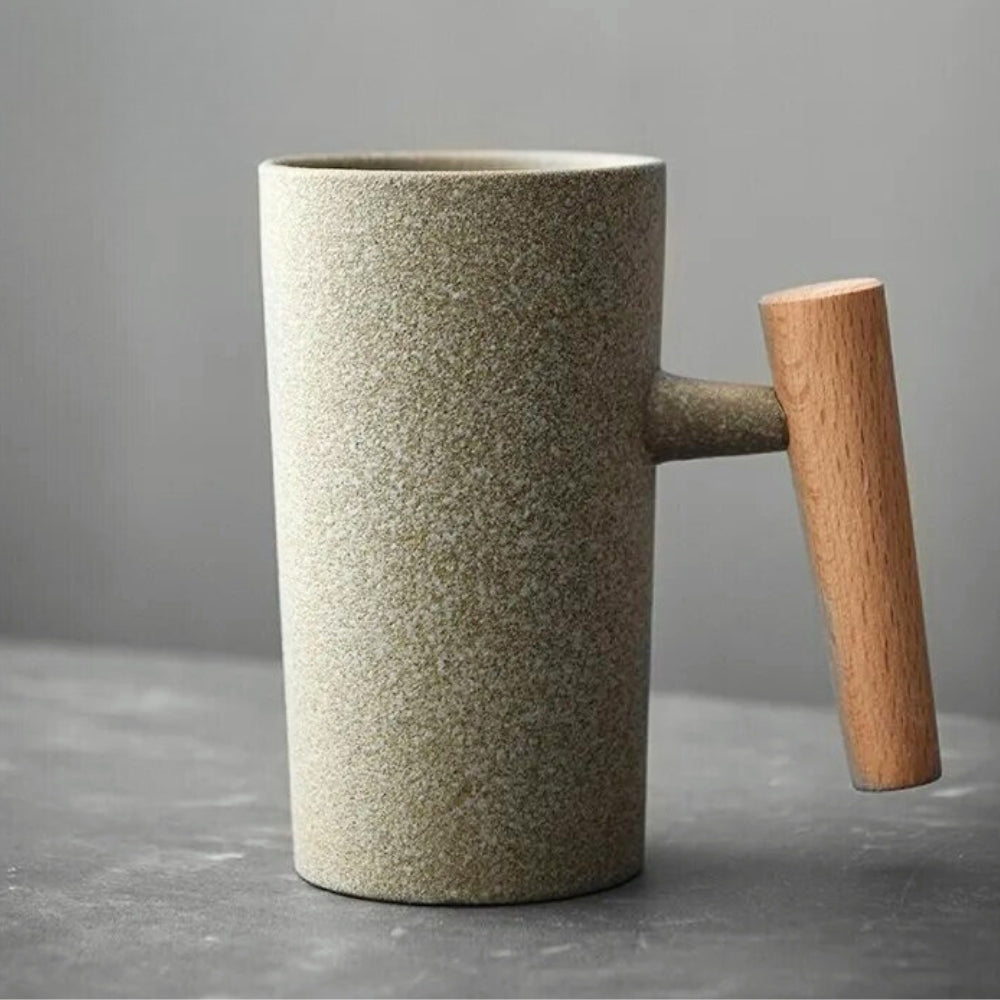 Kubki do Kawy Nordic Earth z Ceramiki i Drewna, Pojemność 220 mL, Naturalny Design z Ergonomicznym Uchwytam 7