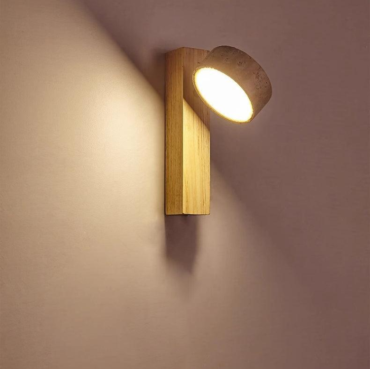 Lampa Ścienna LED Wabi Sabi z Naturalnego Kamienia i Drewna, Minimalistyczny Kinkiet na Ścianę do Sypialni i Jadalni 1