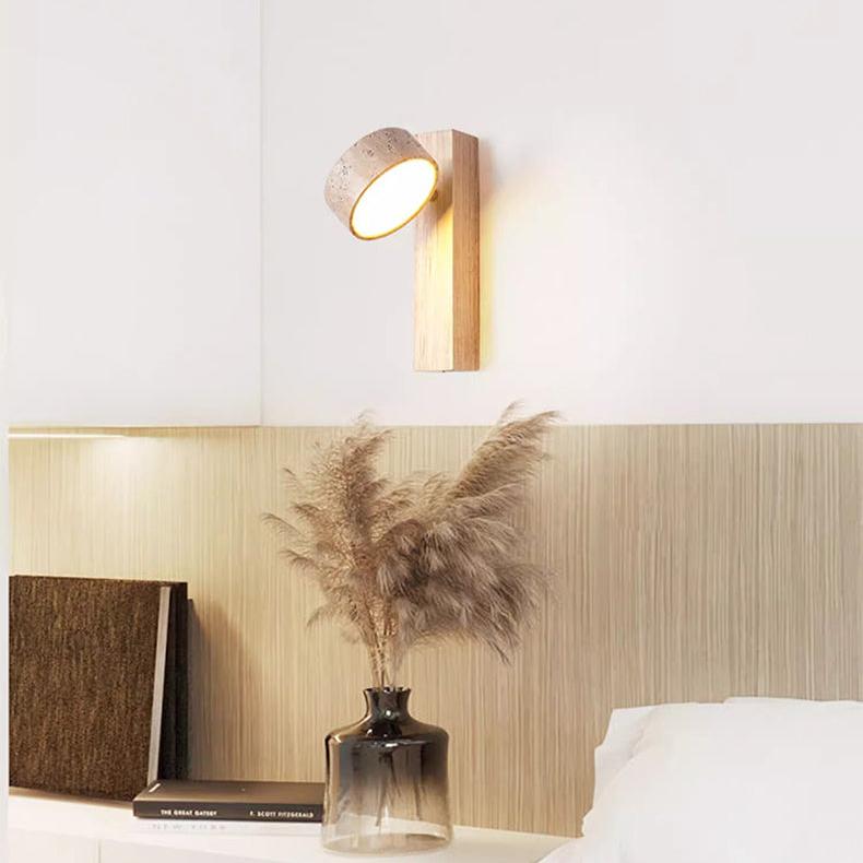 Lampa Ścienna LED Wabi Sabi z Naturalnego Kamienia i Drewna, Minimalistyczny Kinkiet na Ścianę do Sypialni i Jadalni 2