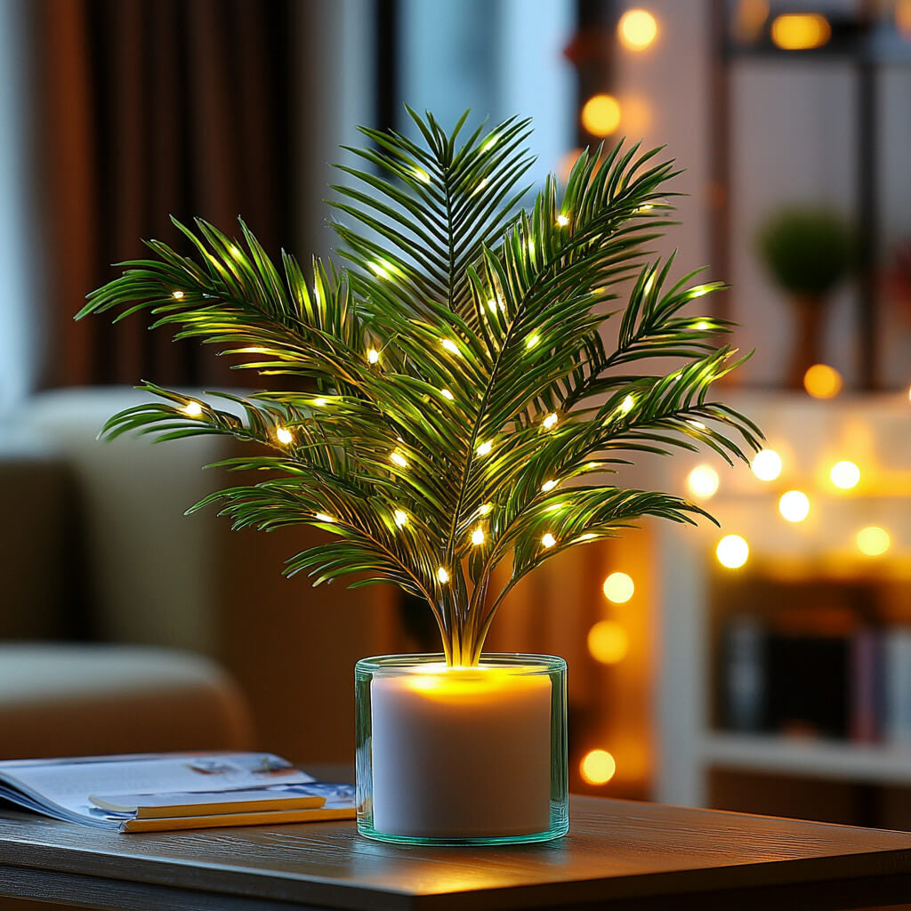 Lampa Stołowa Palm Paradise LED – Egzotyczna Lampka do Salonów i Sypialni, Zielona, 30 cm, Zasilanie USB 1