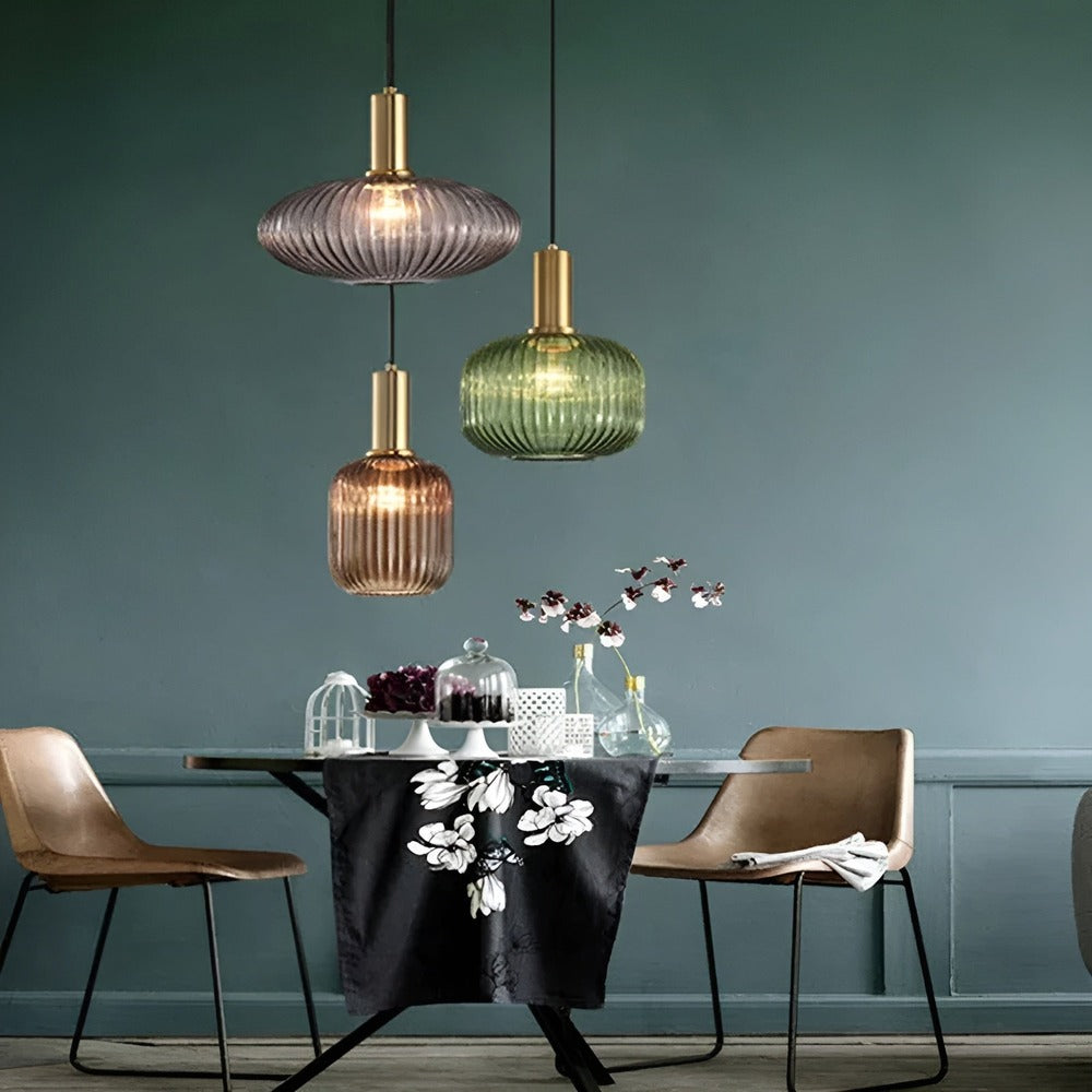 Lampa Wisząca z Ribbowanym Szkłem – Vintage Oświetlenie do Salonu, Różne Rozmiary i Kolory 2