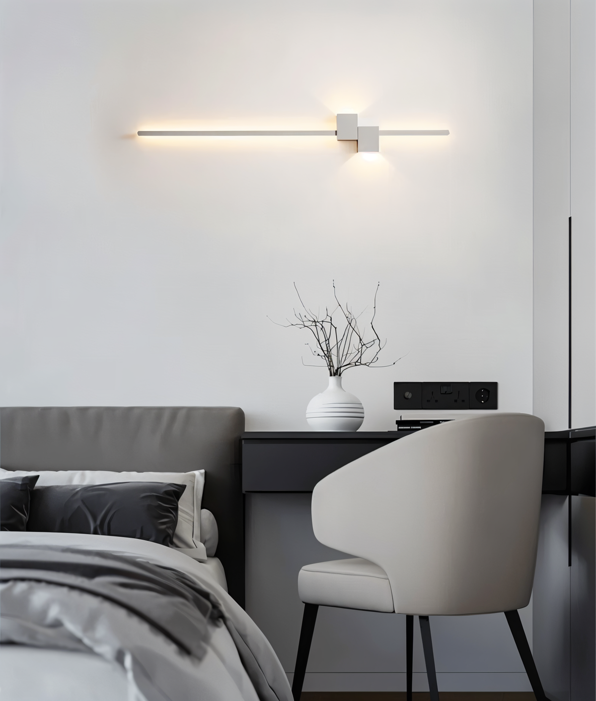 Minimalistyczny Kinkiet Ścienny Czarny z Oświetleniem LED – Elegancka Lampa na Ścianę do Wnętrz 8