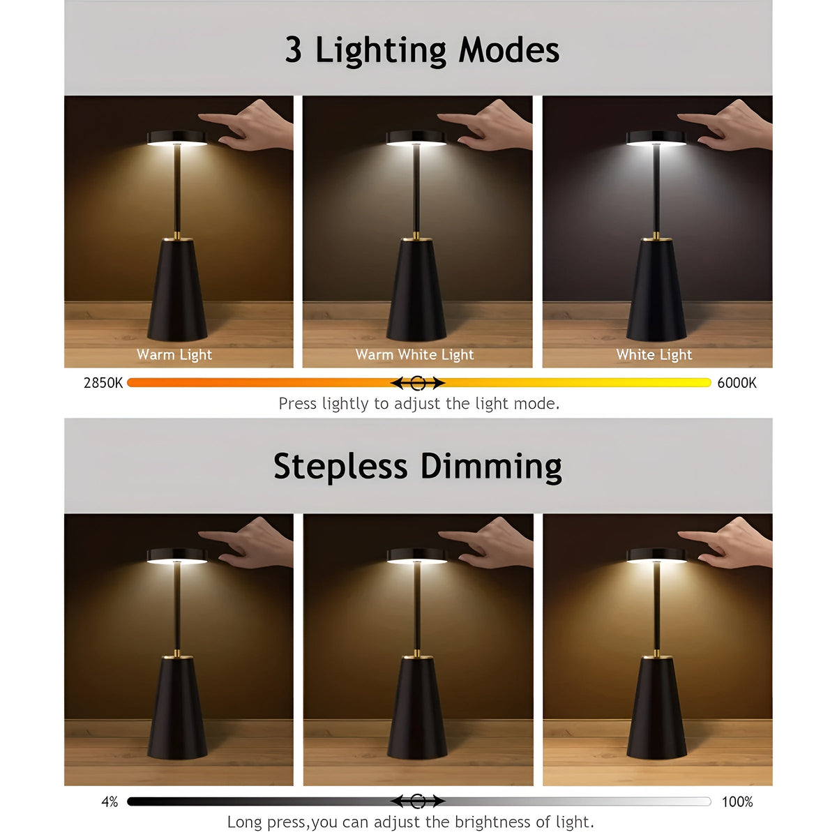 Nowoczesna Bezwprzewodowa Lampa Stołowa LED z Dimmerem – Stylowa Lampka Nocna Do Salonów i Sypialni 2