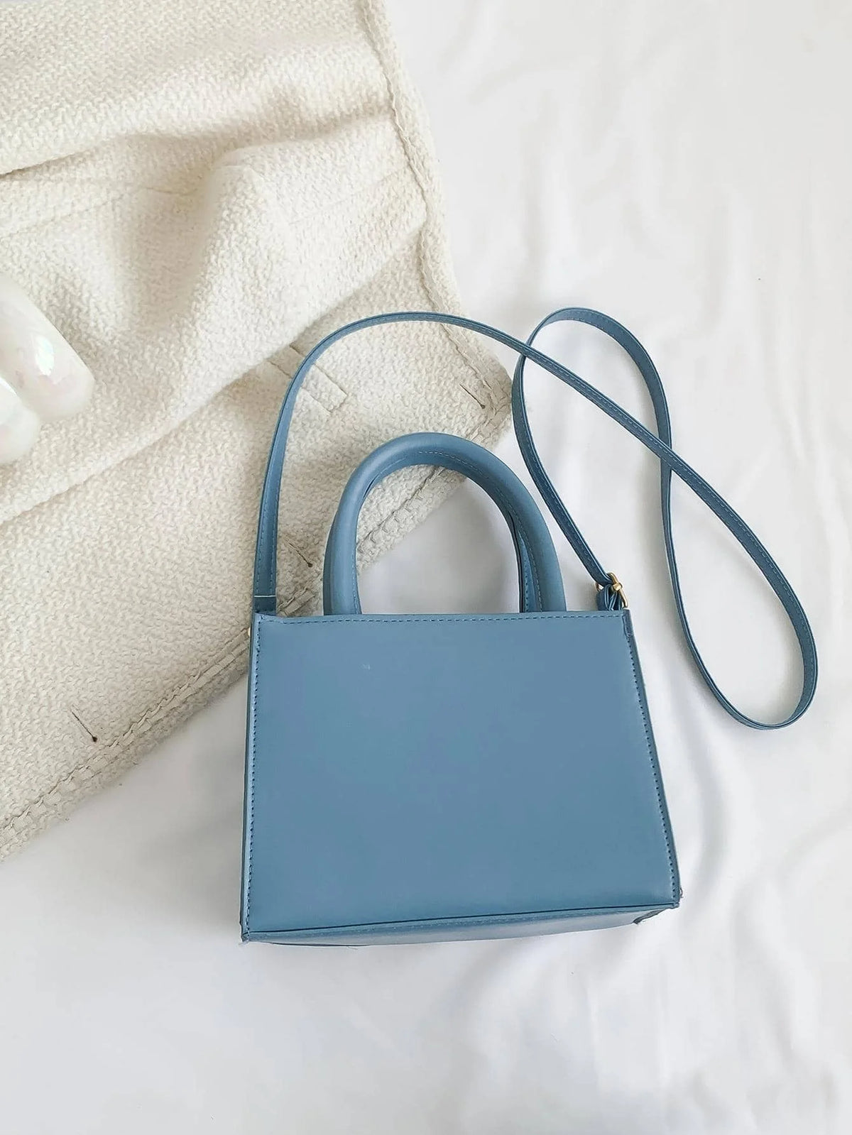 Kwadratowa torba materiałowa denim – widok z tyłu