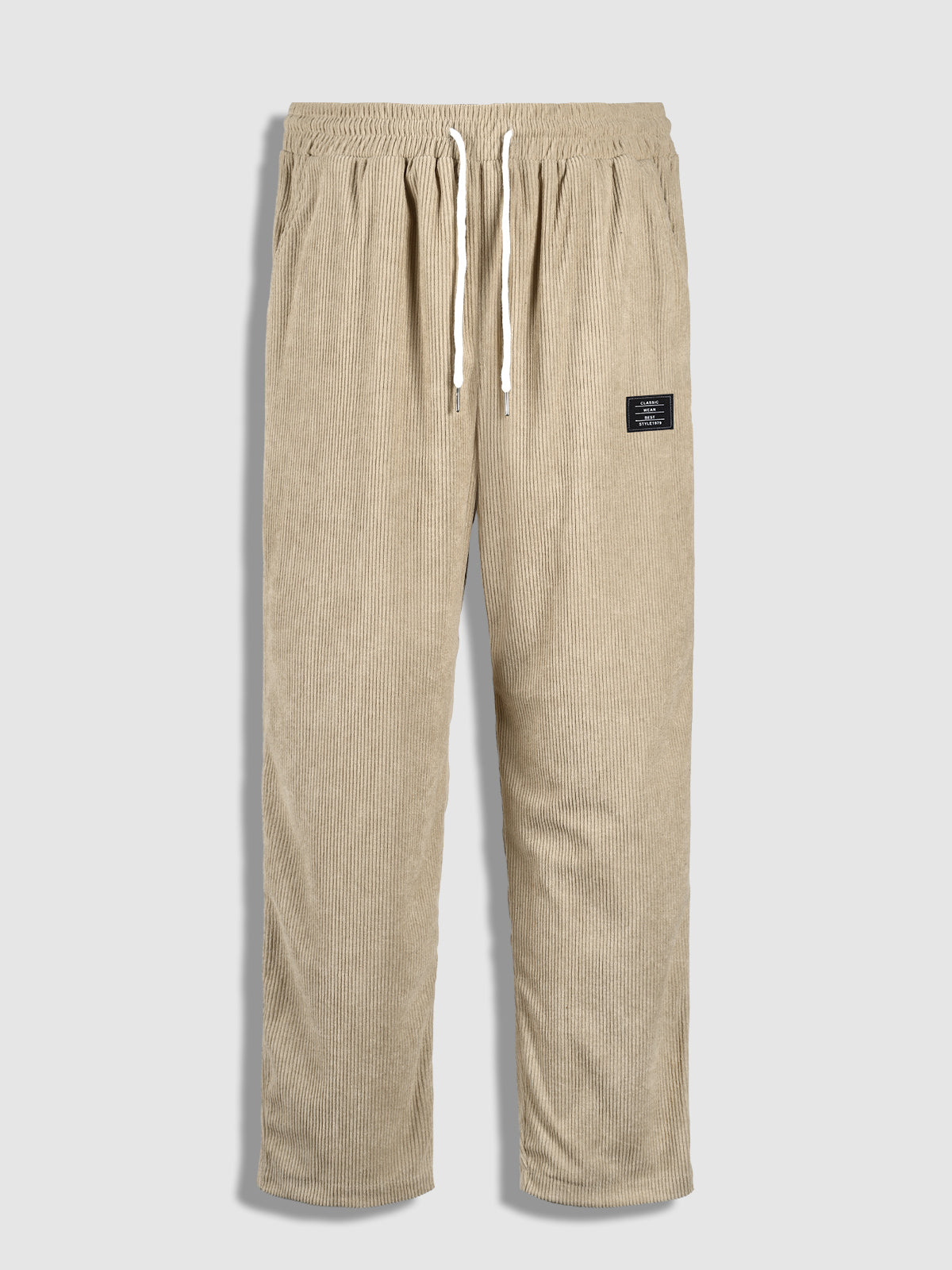 Spodnie sztruksowe męskie casual w kolorze khaki z elastycznym pasem