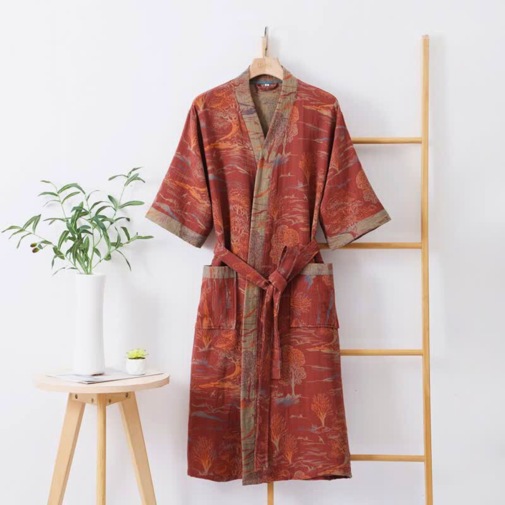 Szlafrok w stylu japońskiego kimono w kolorze ceglastym