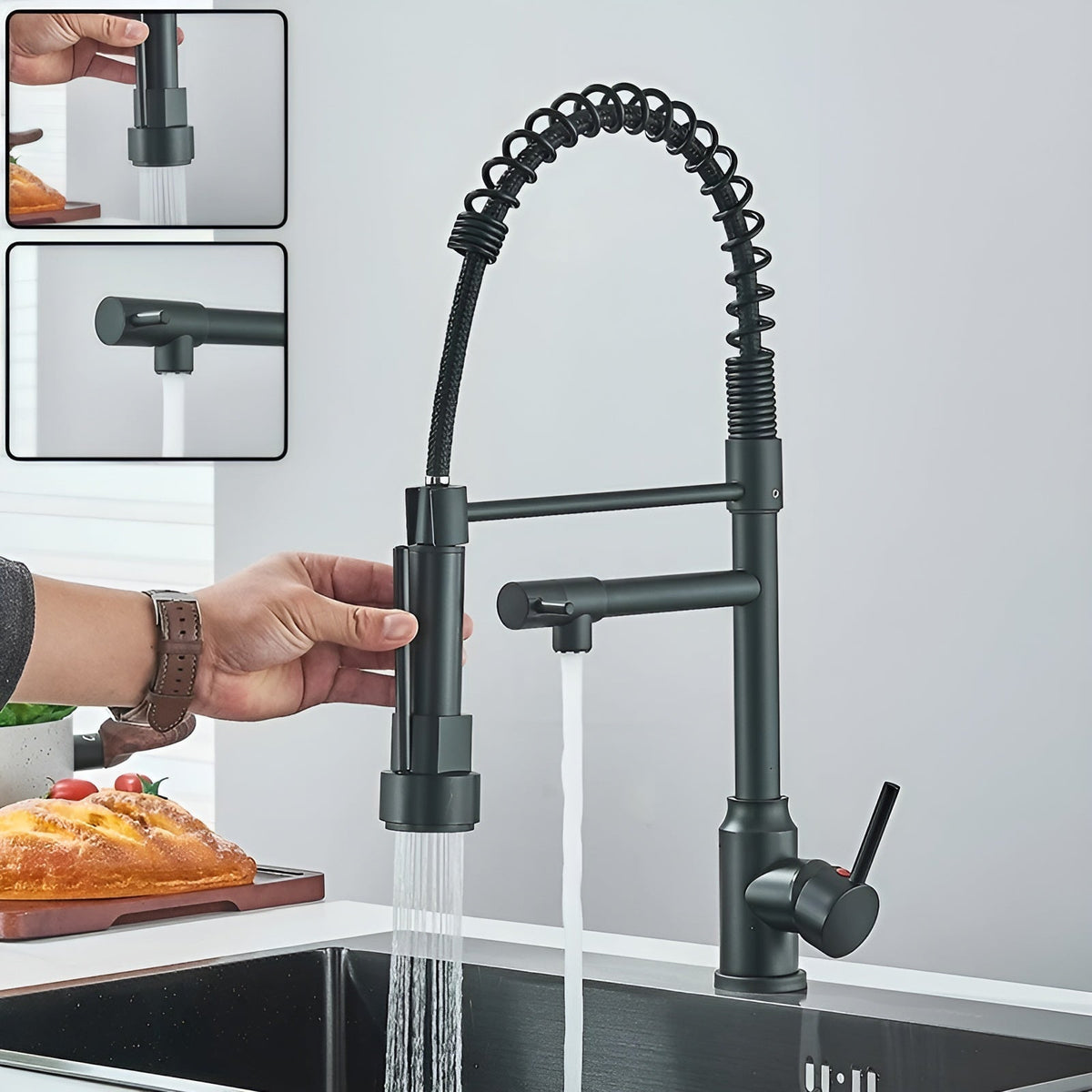 Bateria kuchenna ze stali nierdzewnej – elastyczna bateria z obrotową wylewką zapewniająca wydajne zmywanie naczyń i łatwą instalację 2