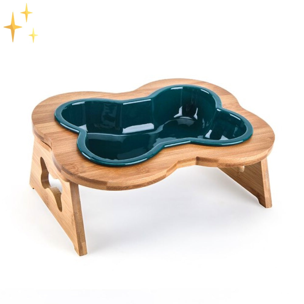 Ceramiczna Miska Dla Psa z Drewnianą Podstawą – Ergonomiczny Design i Stylowy Kształt w Formie Kości 5