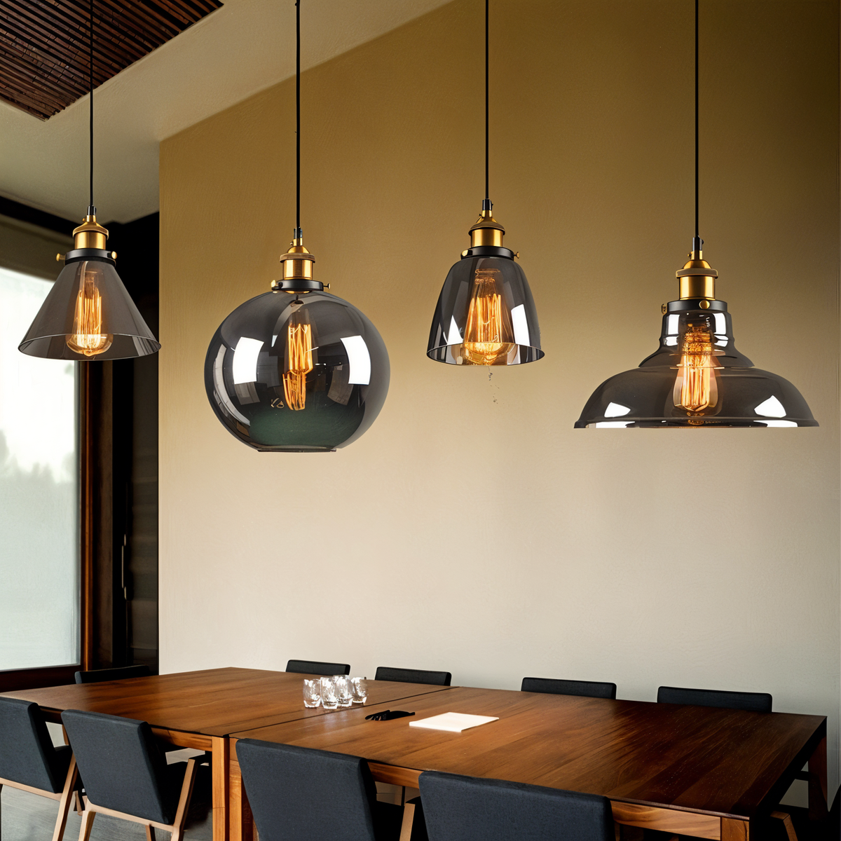 Lampa Wisząca VintaLoft w Stylu Vintage z Dymionym Szkłem – Lampa do Salonu, Lampy Wiszące, Żyrandole do Salonu 0