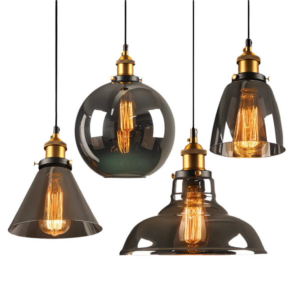 Lampa Wisząca VintaLoft w Stylu Vintage z Dymionym Szkłem – Lampa do Salonu, Lampy Wiszące, Żyrandole do Salonu 1
