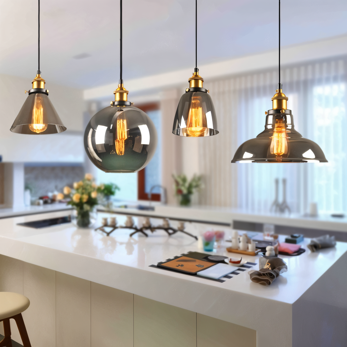 Lampa Wisząca VintaLoft w Stylu Vintage z Dymionym Szkłem – Lampa do Salonu, Lampy Wiszące, Żyrandole do Salonu 2