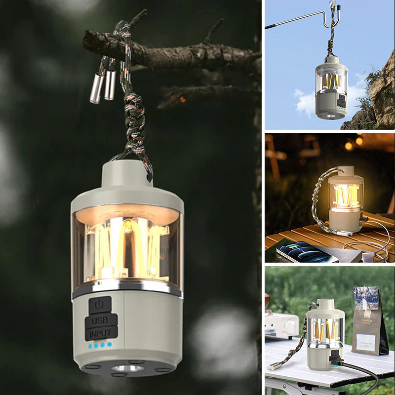 Przenośna Lampa Kempingowa z Regulacją Jasności i Ładowaniem USB – Wodoodporna Lampka Kempingowa 3W, Stylowy Design, Długi Czas Pracy 4