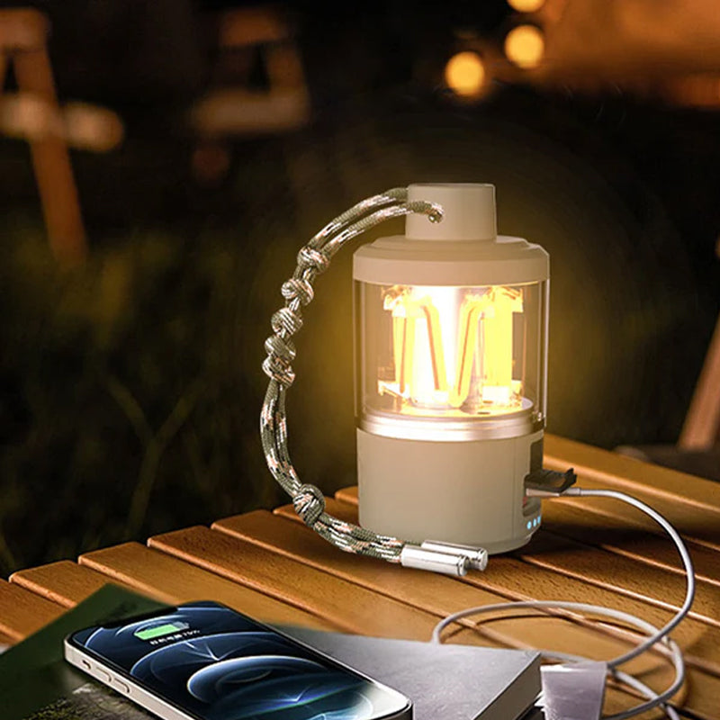Przenośna Lampa Kempingowa z Regulacją Jasności i Ładowaniem USB – Wodoodporna Lampka Kempingowa 3W, Stylowy Design, Długi Czas Pracy 5