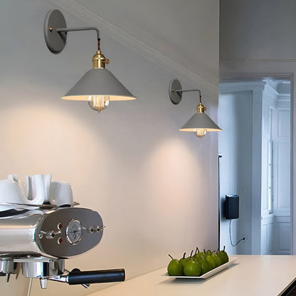 Retro Kinkiet Ścienny w Stylu Vintage z Metalowym Stożkiem – Elegancka Lampa na Ścianę do Salonów i Sypialni 2
