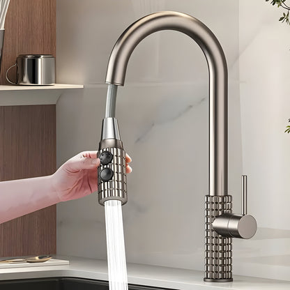 Wysoko wygięta metalowa bateria kuchenna – elegancki antyczny mosiądz z wyciąganą głowicą natryskową, łatwa w czyszczeniu i obsłudze 7