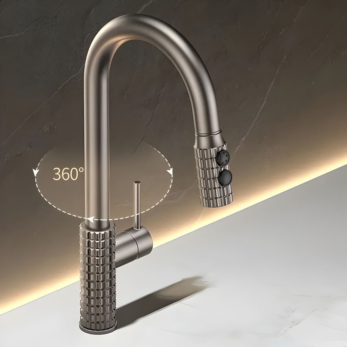 Wysoko wygięta metalowa bateria kuchenna – elegancki antyczny mosiądz z wyciąganą głowicą natryskową, łatwa w czyszczeniu i obsłudze 8