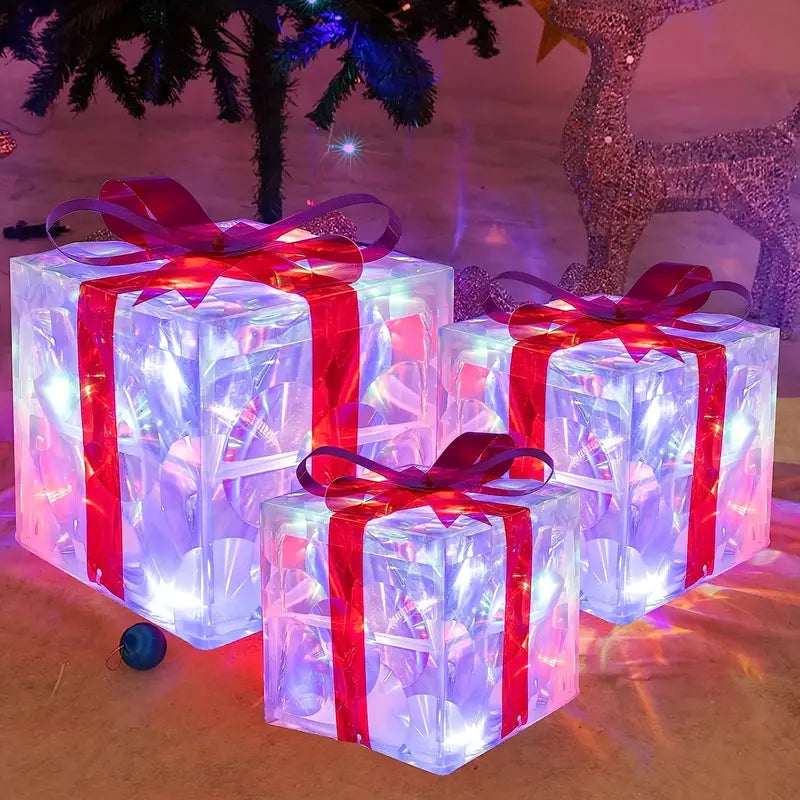Zestaw 3 LED Pudełek Dekoracyjnych na Prezenty Glowbox – Ozdobne Pudełka na Święta z Ciepłym Światłem 2