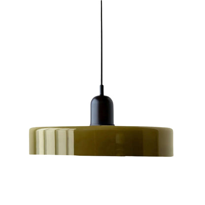 Szklana lampa wisząca Bauhaus w minimalistycznym stylu, oliwkowa z czarnym zawieszeniem.