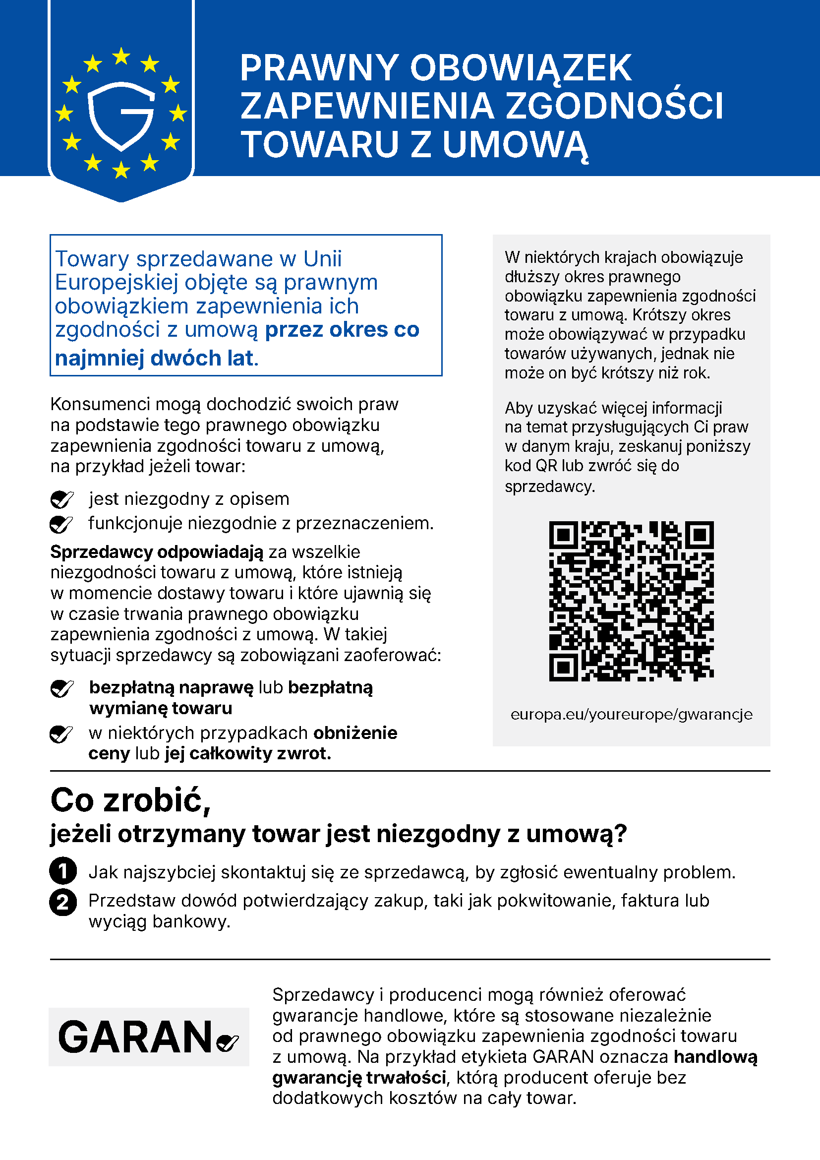 Unijna informacja o prawnym obowiązku zapewnienia zgodności towaru z umową